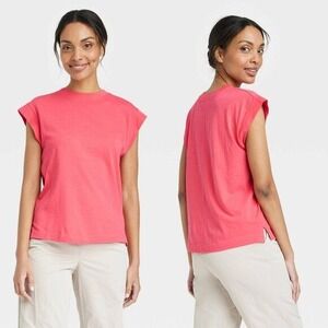 A New Day Womens Short Sleeve Extended Shoulder T-Shirt Muscle Tee Coral Medium‎